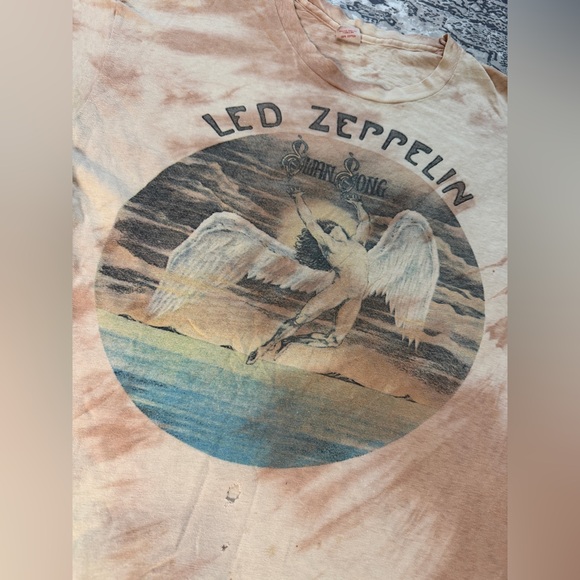 Very Rare Vintage 1970s Led Zeppelin Swan Song Tie-Dye T-Shirt sz Large - Picture 3 of 10